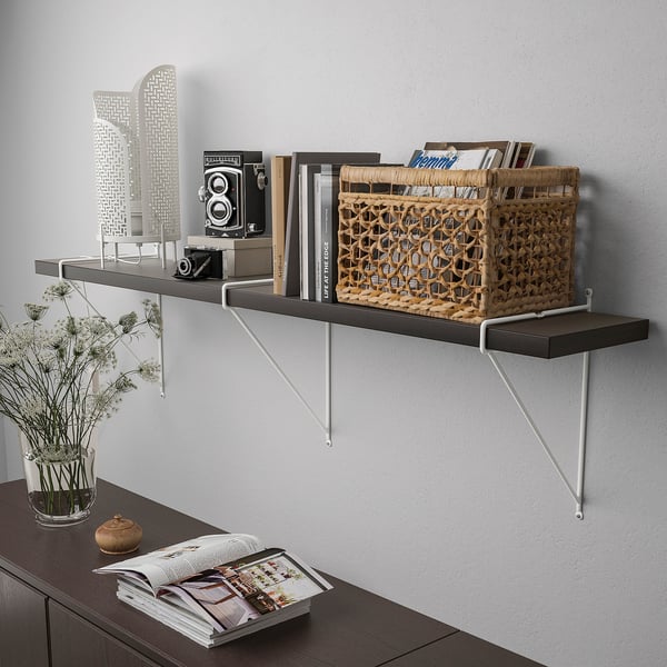 BERGSHULT / PERSHULT Wall shelf, brown-black/white, 120x20 cm