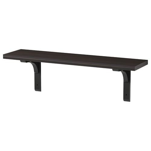 A dark brown BERGSHULT wall shelf with metal brackets. Simple, rectangular design. Suitable for various rooms.