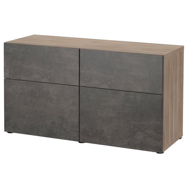 Besta Storage Combination W Doors Drawers Grey Stained Walnut