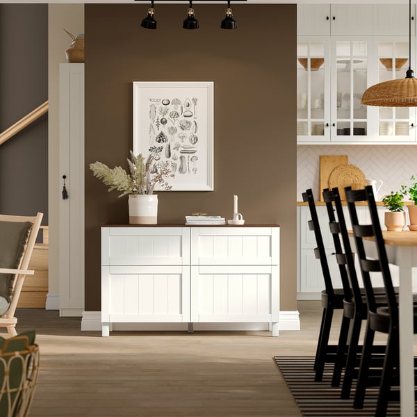BESTÅ Storage combination w doors/drawers, white/Pipmakare white, 120x42x75 cm