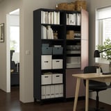 BESTÅ Storage combination with doors, black-brown/Hjortviken brown, 120x42x202 cm