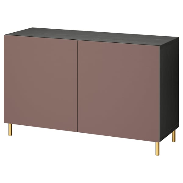 BESTÅ Storage combination with doors, black-brown/Hjortviken/Ösarp brown, 120x42x74 cm