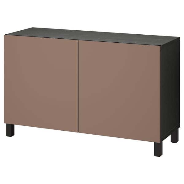 BESTÅ Storage combination with doors, black-brown/Lappviken/Stubbarp light grey-brown, 120x42x74 cm