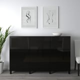 BESTÅ Storage combination with doors, black-brown Selsviken/Glassvik high-gloss/black smoked glass, 180x42x112 cm