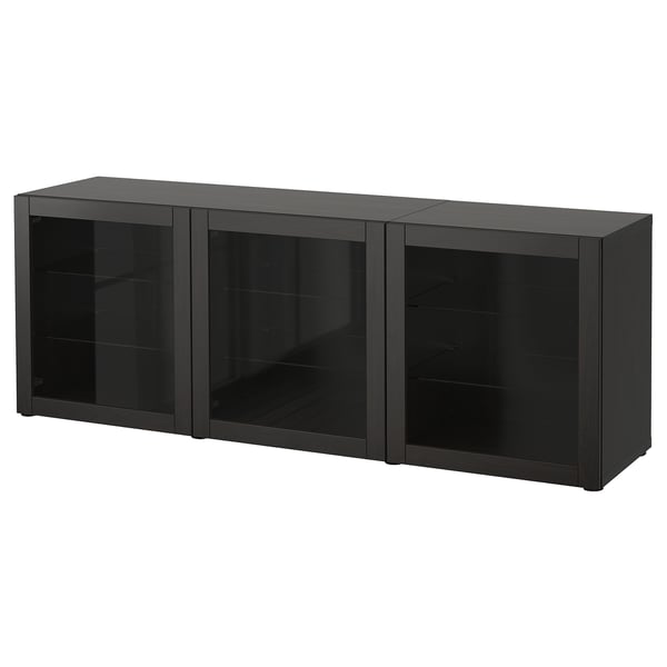 BESTÅ Storage combination with doors, black-brown/Sindvik black-brown clear glass, 180x42x65 cm