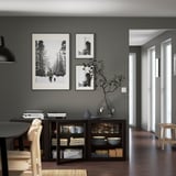 BESTÅ Storage combination with doors, black-brown/Sindvik black-brown clear glass, 180x42x65 cm
