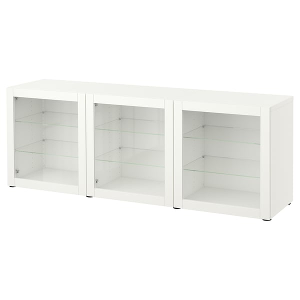 BESTÅ Storage combination with doors, white/Sindvik white clear glass, 180x42x65 cm