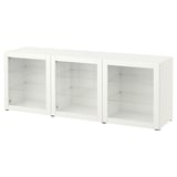 BESTÅ Storage combination with doors, white/Sindvik white clear glass, 180x42x65 cm