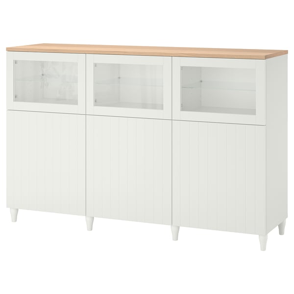 BESTÅ Storage combination with doors, white/Sutterviken/Kabbarp white clear glass, 180x42x114 cm