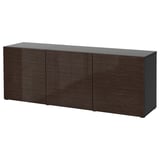 BESTÅ Storage combination with drawers, black-brown/Selsviken high-gloss/brown, 180x42x65 cm