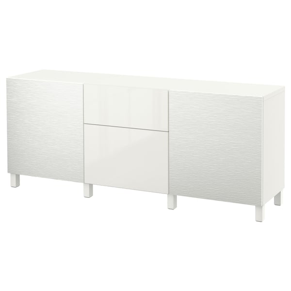 BESTÅ Storage combination with drawers, Laxviken white/Selsviken high-gloss/white, 180x42x74 cm