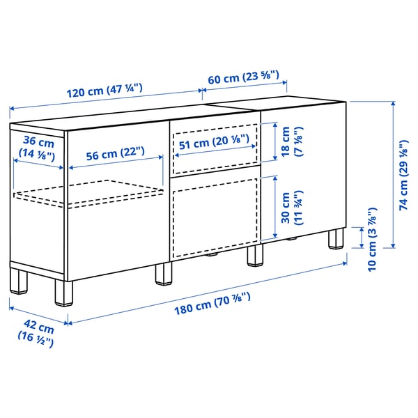 BESTÅ Storage combination with drawers, white/Sutterviken/Kabbarp white, 180x42x74 cm