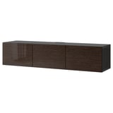 BESTÅ TV bench with doors, black-brown/Selsviken high-gloss/brown, 180x42x38 cm