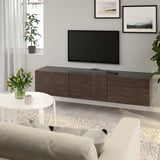 BESTÅ TV bench with doors, black-brown/Selsviken high-gloss/brown, 180x42x38 cm