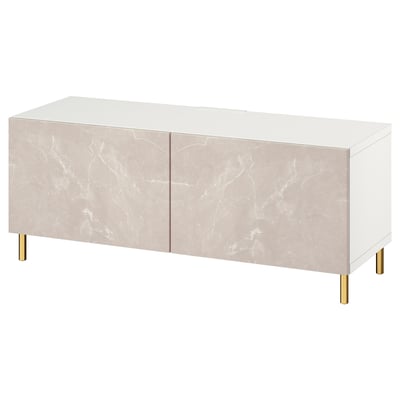 BESTÅ TV bench with doors, white/Bergsviken/Ösarp beige, 120x42x48 cm