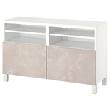 BESTÅ TV bench with doors, white/Bergsviken/Stubbarp beige, 120x42x74 cm