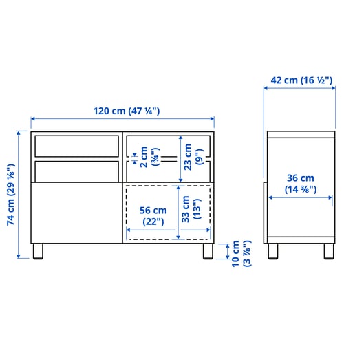 Illustration with measurements for the product: BESTÅ.