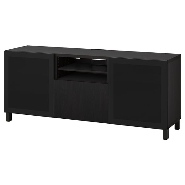 BESTÅ TV bench with drawers, black-brown Mörtviken/Lappviken/Stubbarp black, 180x42x74 cm