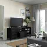 BESTÅ TV bench with drawers, black-brown Mörtviken/Lappviken/Stubbarp black, 180x42x74 cm