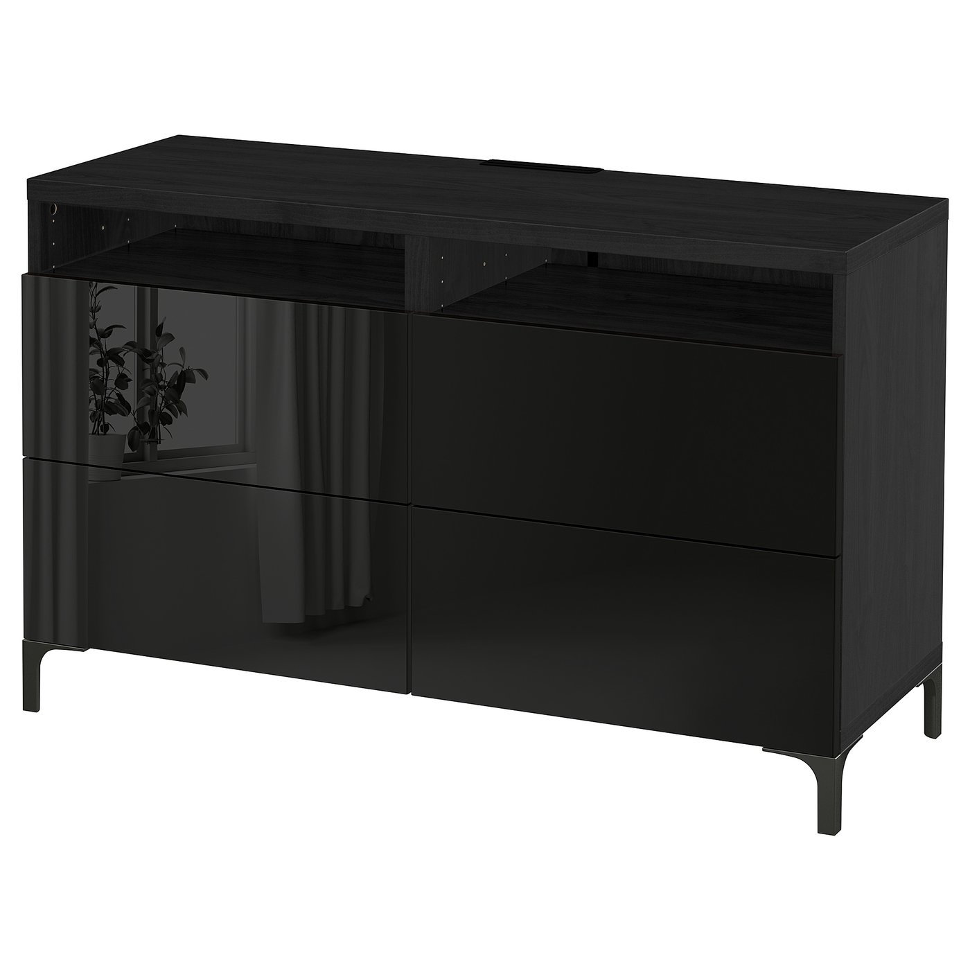 Besta Tv Bench With Drawers Black Brown Selsviken High Gloss