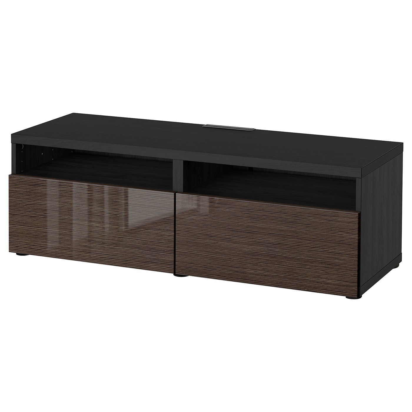 Besta Tv Bench With Drawers Black Brown Selsviken High Gloss