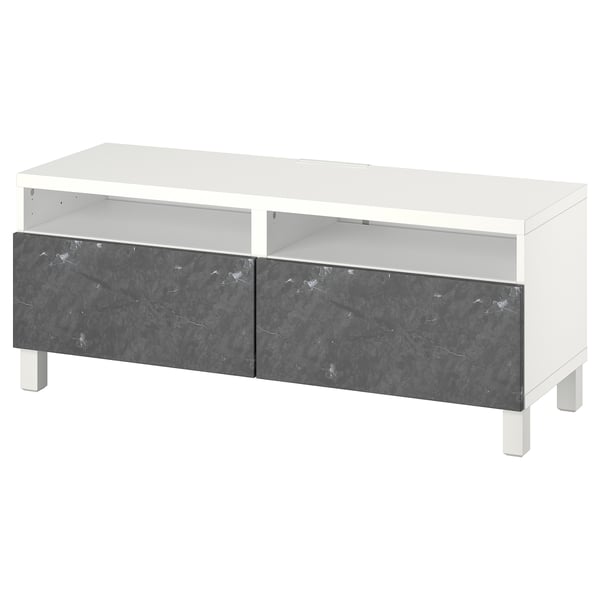 BESTÅ TV bench with drawers, white/Bergsviken/Stubbarp black, 120x42x48 cm