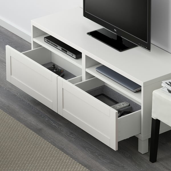 Besta Tv Bench With Drawers Hanviken White Hanviken Stubbarp