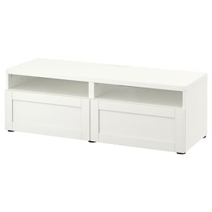 Besta Tv Bench With Drawers White Hanviken White Ikea