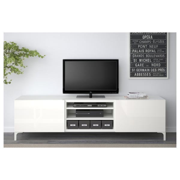 Besta Tv Bench With Drawers White Selsviken High Gloss White Ikea