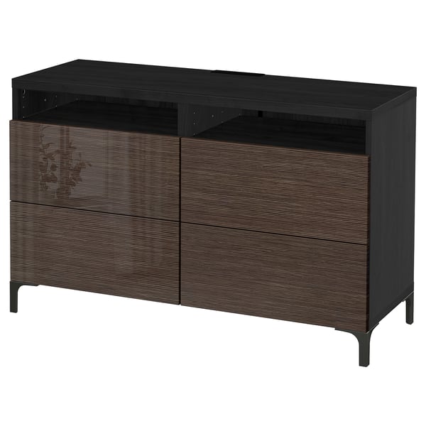 Besta Tv Bench With Drawers Black Brown Selsviken High Gloss