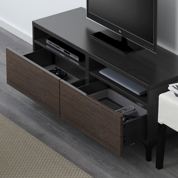 Besta Tv Bench With Drawers Black Brown Selsviken High Gloss
