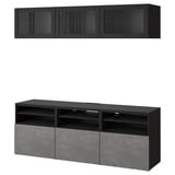 BESTÅ TV storage combination/glass doors, black-brown Sindvik/Kallviken dark grey, 180x42x192 cm