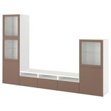BESTÅ TV storage combination/glass doors, white Sindvik/Lappviken light grey-brown, 300x42x193 cm