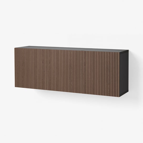 BESTÅ Wall-mounted cabinet combination, black-brown Björköviken/brown stained oak veneer, 180x42x64 cm