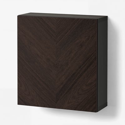 BESTÅ Wall-mounted cabinet combination, black-brown Hedeviken/dark brown stained oak veneer, 60x22x64 cm