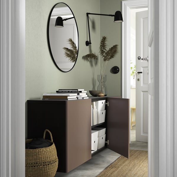 BESTÅ Wall-mounted cabinet combination, black-brown/Lappviken light grey-brown, 180x42x64 cm
