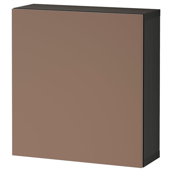 BESTÅ Wall-mounted cabinet combination, black-brown/Lappviken light grey-brown, 60x22x64 cm