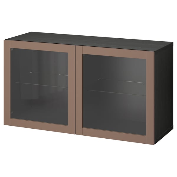 BESTÅ Wall-mounted cabinet combination, black-brown Sindvik/light grey-brown, 120x42x64 cm
