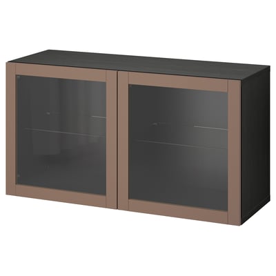 BESTÅ Wall-mounted cabinet combination, black-brown Sindvik/light grey-brown, 120x42x64 cm