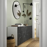 BESTÅ Wall-mounted cabinet combination, white Bergsviken/black marble effect, 180x42x64 cm