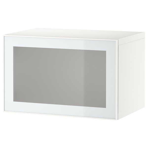 BESTÅ Wall-mounted cabinet combination, white Glassvik/white/light green frosted glass, 60x42x38 cm