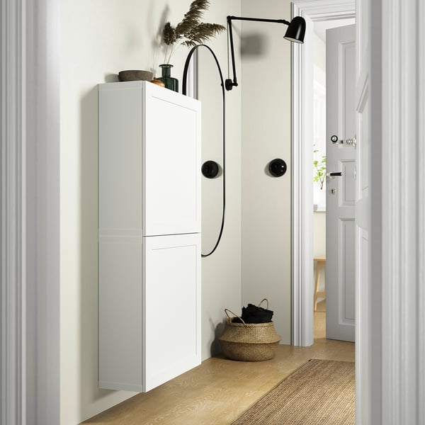 BESTÅ Wall-mounted cabinet combination, white/Hanviken white, 60x22x64 cm
