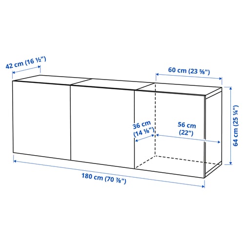 Illustration with measurements for the product: BESTÅ.