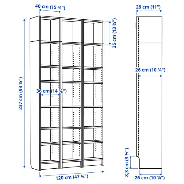 BILLY Bookcase comb with extension units, brown walnut effect, 120x28x237 cm