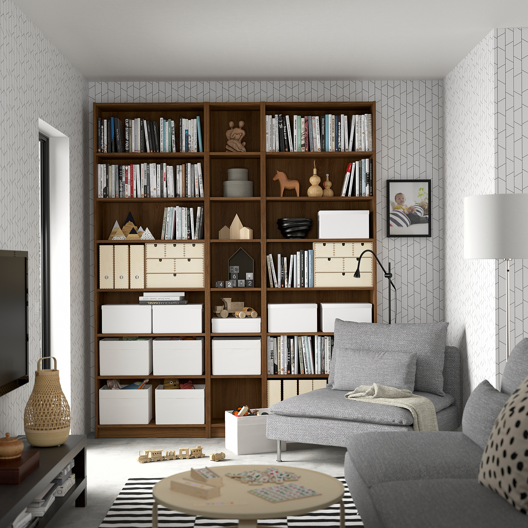 BILLY Bookcase comb with extension units, brown walnut effect, 200x28x237 cm