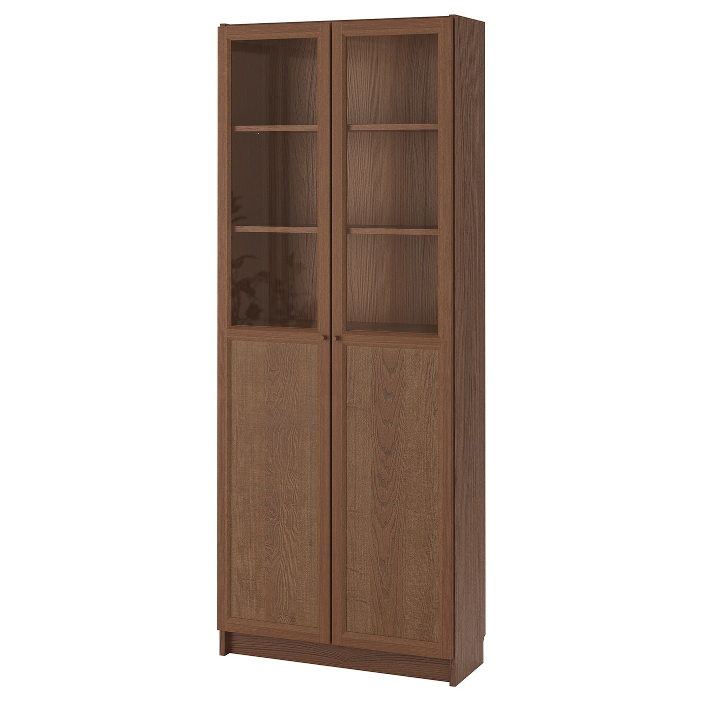 BILLY Bookcase with panel/glass doors brown/ash veneer IKEA