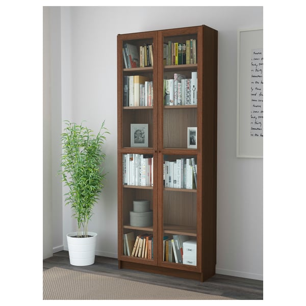 BILLY / OXBERG Bookcase, brown ash veneer, 80x30x202 cm IKEA