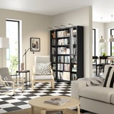 BILLY / OXBERG Bookcase combination w glass doors, black oak effect, 160x202 cm