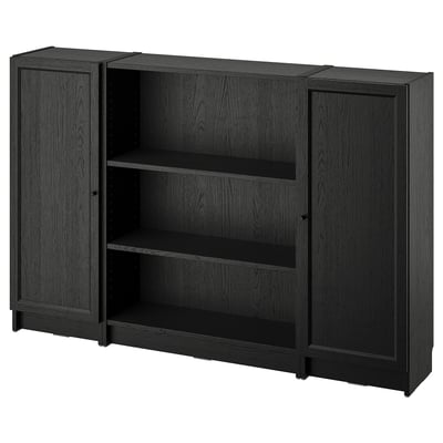 BILLY / OXBERG Bookcase combination with doors, black oak effect, 160x106 cm