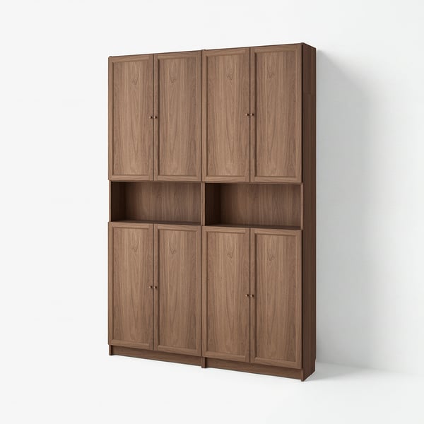 BILLY / OXBERG Bookcase w height extension ut/drs, brown walnut effect, 160x30x237 cm